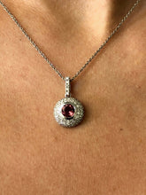 LIV 14k White Gold & Diamonds Pink Tourmaline Round Cut Pave Halo Design Necklace