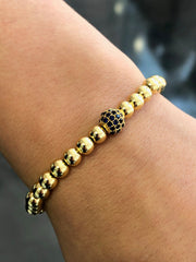 LIV 18k Yellow Gold Stainless Steel Round Bead Design Stretch Bracelet Stackable