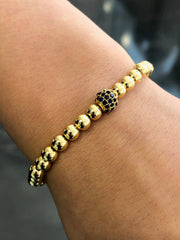 LIV 18k Yellow Gold Stainless Steel Round Bead Design Stretch Bracelet Stackable