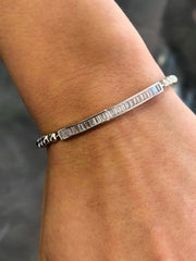 LIV Silver Stainless Steel Round Bead Crystal Bar Design Stretch Bracelet Stackable