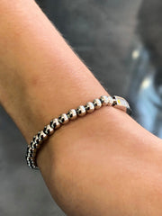 LIV Silver Stainless Steel Round Bead Crystal Bar Design Stretch Bracelet Stackable