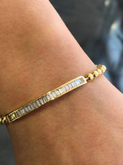 LIV 18k Yellow Gold Stainless Steel Round Bead Crystal Stretch Bracelet Stackable