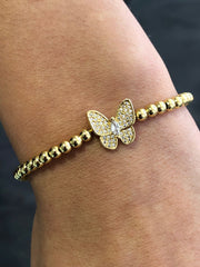 LIV Yellow Gold Stainless Steel Bead Butterfly Design Stretch Bracelet Stackable