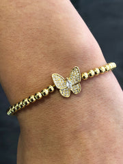LIV Yellow Gold Stainless Steel Bead Butterfly Design Stretch Bracelet Stackable