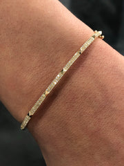 LIV 14k Yellow Gold & Diamonds Pave Set 0.54ct G/VS1 Thin Spike Bangle Bracelet 7" L