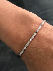 LIV 14k White Gold & Diamonds Pave Set 0.54ct G/VS1 Thin Spike Bangle Bracelet 7" L