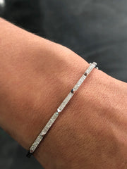 LIV 14k White Gold & Diamonds Pave Set 0.54ct G/VS1 Thin Spike Bangle Bracelet 7" L