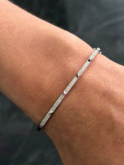 LIV 14k White Gold & Diamonds Pave Set 0.54ct G/VS1 Thin Spike Bangle Bracelet 7" L
