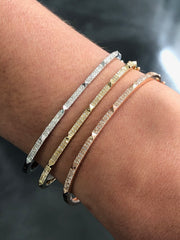 LIV 3 Tri Color Gold & Diamonds Pave Set 1.62ct G/VS1 Thin Spike Bangle Bracelets 7"