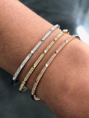 LIV 3 Tri Color Gold & Diamonds Pave Set 1.62ct G/VS1 Thin Spike Bangle Bracelets 7"