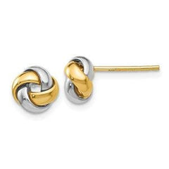 LIV 14k Two Tone Gold Love Knot Design 8mm Diameter Halo Stud Push Back Earring