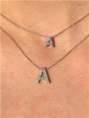 LIV 14k White Gold Genuine White Diamonds 0.26ct G/VS Large Initial A Halo Necklace 16"L