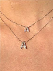 LIV 14k White Gold Genuine White Diamonds 0.18ct G/VS Small Initial A Halo Necklace 16"L