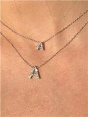 LIV 14k White Gold Genuine White Diamonds 0.18ct G/VS Small Initial A Halo Necklace 16"L