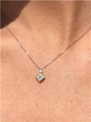 LIV 14k Two Tone Gold & Diamonds 0.15ct Diamond Shape Small Halo Stackable Necklace