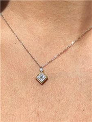 LIV 14k Two Tone Gold & Diamonds 0.15ct Diamond Shape Small Halo Stackable Necklace