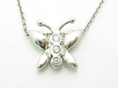 LIV 14kt White Gold Genuine White Diamond Butterfly Design Halo Necklace New Gift