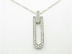 LIV 14kt White Gold Round Cut Pave Diamond Bar Necklace 0.85 ct Diamonds With Chain