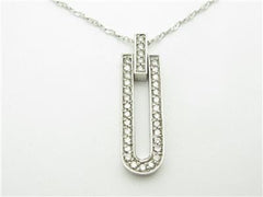 LIV 14kt White Gold Round Cut Pave Diamond Bar Necklace 0.85 ct Diamonds With Chain