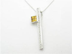 LIV 14kt White Gold Diamond Princess Cut Bar Necklace 0.40ct Diamonds With Chain New