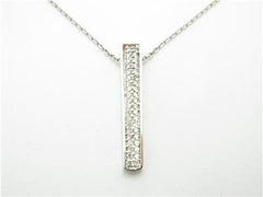 LIV 14kt White Gold Diamond Pave Long Bar Necklace 0.32ct G-Color VS-1 Diamonds Gift