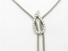 LIV 14k White Gold & Diamonds Halo Design Double Lariat Pop Corn Chain Necklace Gift