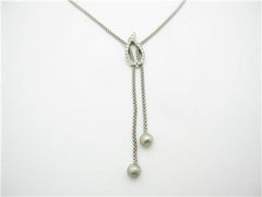 LIV 14k White Gold & Diamonds Halo Design Double Lariat Pop Corn Chain Necklace Gift