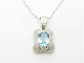LIV 14k White Gold & Diamonds Blue Topaz Halo Design Pave Pendant Necklace 20" Chain