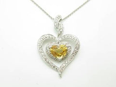 LIV 14kt White Gold Genuine White Diamond & Topaz Heart Pave Design Necklace Gift