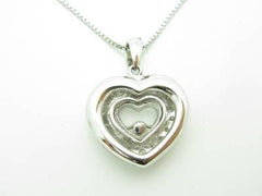 LIV 14kt White Gold Genuine White Diamond Floating Heart Pave Design Necklace Gift