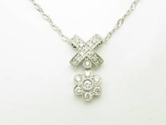 LIV 14kt White Gold Genuine White Diamonds Vintage Design X Drop Fashion Necklace