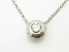 LIV 14kt White Gold Genuine White Diamond Round Cut Bezel Design Halo Necklace Gift