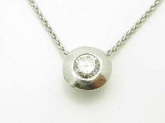 LIV 14kt White Gold Genuine White Diamond Round Cut Bezel Design Halo Necklace Gift