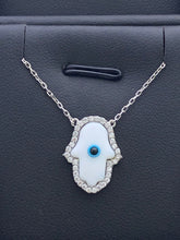 LIV Platinum Sterling Silver Mother of Pearl Hamsa Design Hand of God Luck Necklace