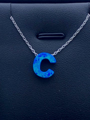 LIV Platinum Sterling Silver .925 Blue Opal Initial C Alphabet Name Necklace Gift