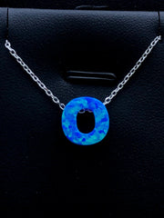 LIV Platinum Sterling Silver .925 Blue Opal Initial O Alphabet Name Necklace Gift