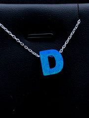LIV Platinum Sterling Silver .925 Blue Opal Initial D Alphabet Name Necklace Gift