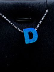 LIV Platinum Sterling Silver .925 Blue Opal Initial D Alphabet Name Necklace Gift