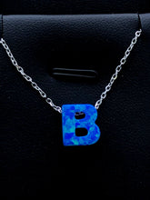 LIV Platinum Sterling Silver .925 Blue Opal Initial B Alphabet Name Necklace Gift