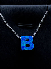 LIV Platinum Sterling Silver .925 Blue Opal Initial B Alphabet Name Necklace Gift