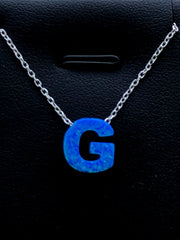 LIV Platinum Sterling Silver .925 Blue Opal Initial G Alphabet Name Necklace Gift