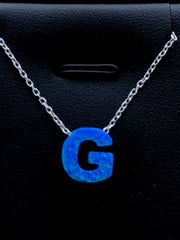LIV Platinum Sterling Silver .925 Blue Opal Initial G Alphabet Name Necklace Gift