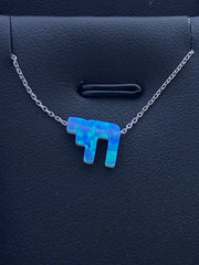 LIV Platinum Sterling Silver .925 Blue Opal Chai Life Good Luck Stackable Necklace