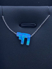 LIV Platinum Sterling Silver .925 Blue Opal Chai Life Good Luck Stackable Necklace