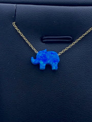 LIV Platinum Sterling Silver .925 Blue Opal Elephant Design Stackable Necklace Gift