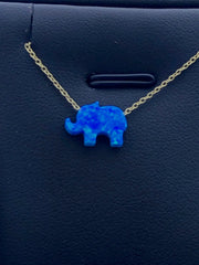 LIV Platinum Sterling Silver .925 Blue Opal Elephant Design Stackable Necklace Gift
