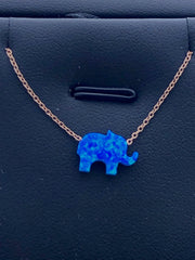 LIV Rose Gold Sterling Silver .925 Blue Opal Elephant Design Stackable Necklace Gift
