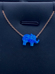 LIV Rose Gold Sterling Silver .925 Blue Opal Elephant Design Stackable Necklace Gift