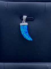 LIV Platinum Sterling Silver .925 Blue Opal Tiger Tooth Design Stackable Necklace