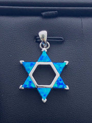 LIV Platinum Sterling Silver .925 Blue Opal Star of David Design Stackable Necklace